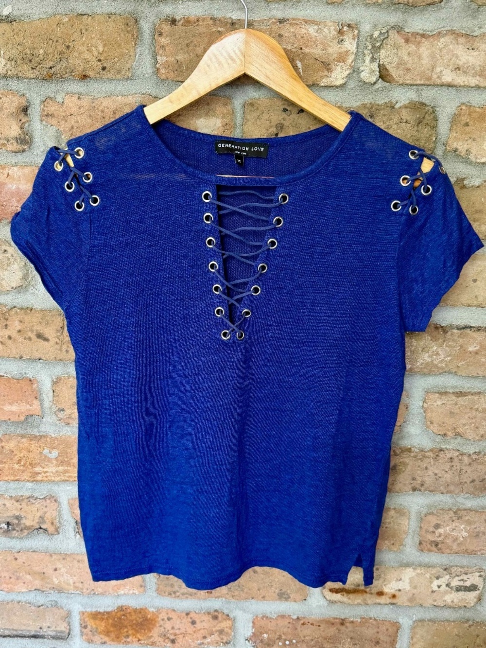 Generation Love New York XS Blue Short Sleeve Knit Top Stitch Fix Boho Festival